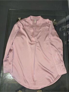 Women's H&M Pink Split-Neck Long Sleeve Top